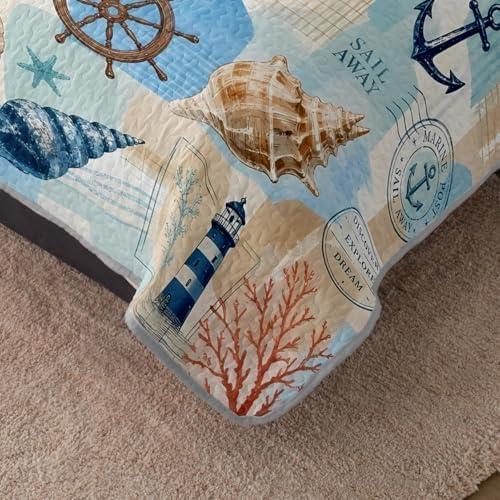 HOSIMA Vintage Nautical Coastal Quilt Set Twin Size with 2 Pillowcases. - Image 4