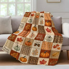 Fall Pumpkins Throw Blanket, Autumn Maple Leaves Fluffy Soft Blankets for Couch Bed, Orange Plaid Thanksgiving Plush Microfiber Striped Flannel Blankets, Farmhouse Lightweight Sofa Blankets 60"x80" - Image 2
