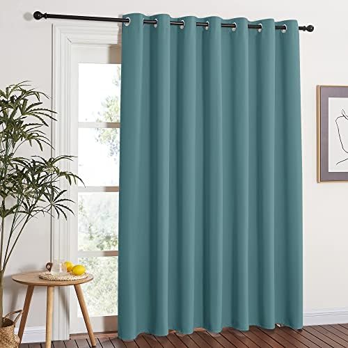 NICETOWN Window Treatment Sliding Door Curtain - Thermal Insulated Wide Width Solid Blackout Patio Glass Door Drape, Extra Wide Draperies (Sea Teal, 100 inches Wide x 84 inches Long) by NICETOWN