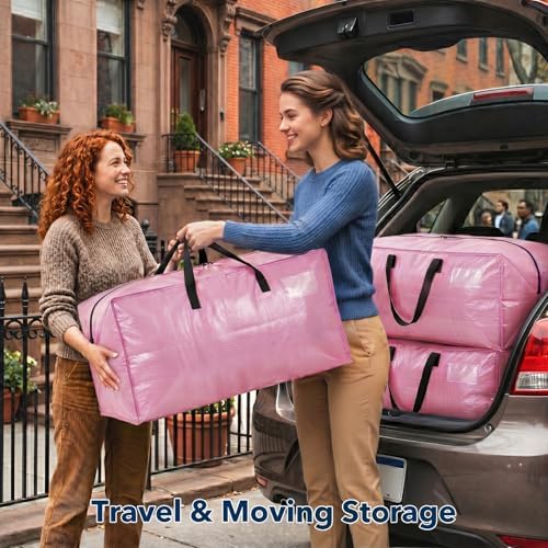 Moving Bags Heavy Duty,Extra Large Moving Bags for Travel/College Packing/Storage/Organization/Seasonal Clothes & Bedding Storage,Moving Supplies Bins,Compatible with Ikea Frakta Cart (Pink,6Pcs) - Image 6