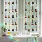 Music Window Privacy Film Rainbow Static Cling Stain Glass Window Film for Glass Door, Decorative Heat Control UV Blocking Frosted Sunroof Decal Sticker for Car 23.6"x78.7" Red Beige Guitar Modern Art - Image 6