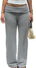 ZAFUL Women's Striped Pants Fold Waist Wide Leg Pants Lounge Pajama Pants by ZAFUL