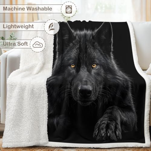 Black Wolf Sherpa Blanket Animal Print Throw Blanket for Men Soft Warm Cozy 60x80 Inches Dark Power Design Bedroom Couch Decor Gift for Birthday Housewarming Anniversary - Image 6