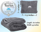 BlueHills Travel Blanket Pillows for Two Airplane Traveling Essentials Flight Throws in Bag case with Backpack Clip Compact Large Plane Accessories – Gray and Ivory White - Image 6