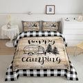 Erosebridal Rv Camper Bedding Set for Bunks,Happy Camping Comforter Sets Queen Black White Buffalo Plaid Quilt Comforter for Travel Trailers Farmhouse Cabin Decor Bed Set 2 Pillow Cases by Erosebridal