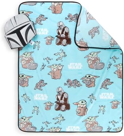 Jay Franco Kids Nogginz Set – 12" Inches Nogginz Pillow & 40" x 50" Inches Cozy Plush Throw Blanket, Ultra-Soft Character Nap Set for Travel, Bedroom & Couch Décor, Gray - Star Wars Mandalorian - Image 4