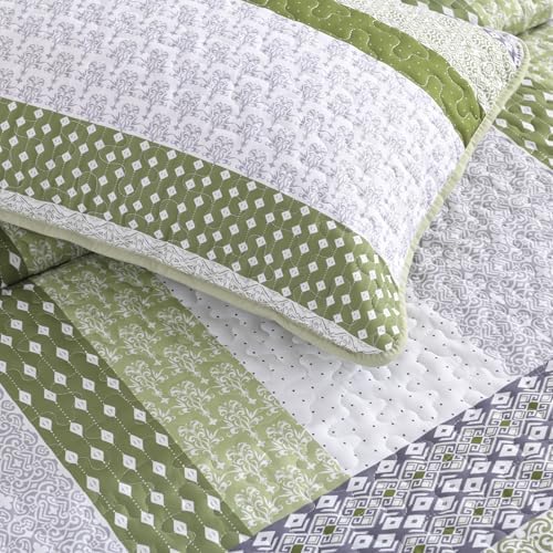 WONGS BEDDING Quilt Queen Size Olive Green, Bohemian Stripe Bedspread - Image 7