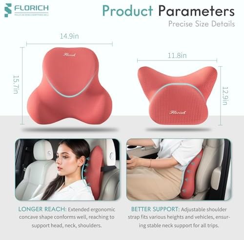 FLORICH Car Lumbar Support Pillow and Neck Headrest Pillow for Office Chair, Ergonomic Memory Foam, Relieves Neck, Back Pain, Pressure-Relieving Back Support for Car, Office Chair & Wheelchair – Red - Image 3