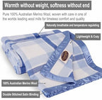 Creswick Woollen Mills 100% Australian Merino Wool Blanket – Soft Warm and Natural with Satin Binding, Breathable Luxury Bedding for All Seasons, (Blue Plaid, Throw) - Image 3