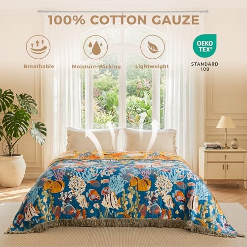 LUTBM Boho Throw Blanket for Bed 60"x80", All Season Cotton Couch Blankets - Image 3