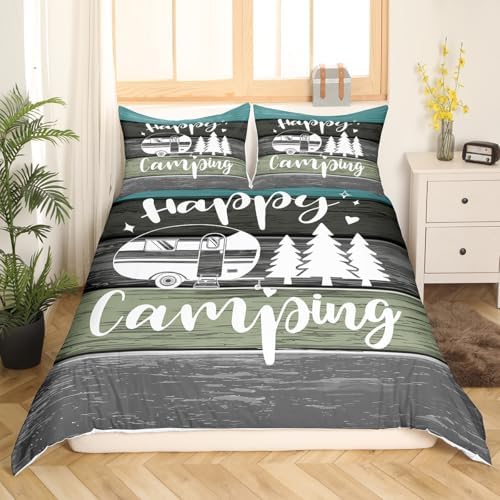 Castle Fairy Camper Travel Trailers Decorations,Rustic Farmhouse Style Duvet Cover for Kids Boys Girls Teens,Pine Tree Drawing Design Bedroom Decor Comforter Cover Full(No Filler) - Image 2