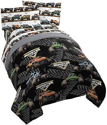 Monster Jam Full Size Comforter Set 5 Piece Kids Bedding for Boys, Black by JayFranco