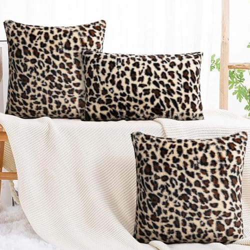 EMMTEEY Leopard Faux Fur Pillow Covers 18x18 Set of 2 - Image 6