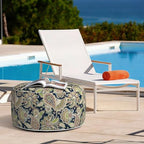Outdoor Inflatable Stool Ottoman, All Weather Portable Footrest Stool, Furniture Stool Ottomans for Home Garden Beach, D31”xH14”, Paisley Sapphire Blue - Image 6