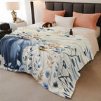 Fall Throw Blanket, Blue Pumpkin Thanksgiving Fluffy Soft Blankets for Couch Bed Travel, Autumn Eucalyptus Leaves Plush Microfiber Striped Flannel Blankets, Vintage Lightweight Sofa Blankets 50"x80" - Image 3