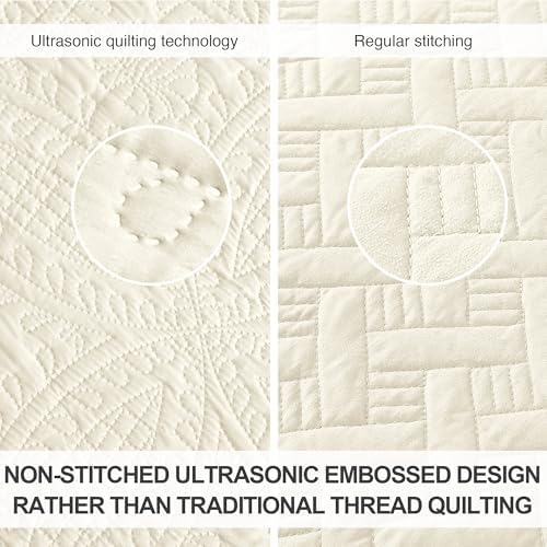 Love's cabin Oversized King Size Quilt Bedding Set Beige Bedspreads - Oversized King Lightweight Bedspread Comforter - Coin Pattern Coverlet for All Season - 3 Pieces (1 Quilt, 2 Pillow Shams) - Image 3