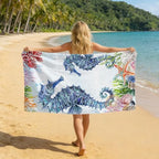 Beach Towel Bag 2 in 1 Ocean Seahorse Bath Pool Towels Backpack Marine Life Coral Absorbent Beach Towel Soft Quick Dry Lightweight Packable Towels Drawstring Bag for Travel Camping Sports Yoga Picnic - Image 4
