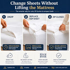Zipper Cot Fitted Sheet Bundle, 28 x 75 Camping Cot Mattress Sheets, 400 Thread Count 100% Cotton, Includes 1 Wraparound Base, 2 Removable Zipper Top Sheets & 2 Pillowcases, 8 Inch Deep Pocket, White - Image 3