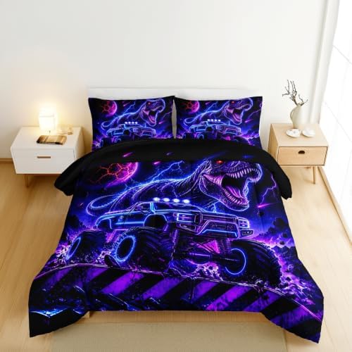 HOSIMA Neon Dinosaur Truck Twin Bedding Sets for Boys with 2 Pillowcases. by HOSIMA
