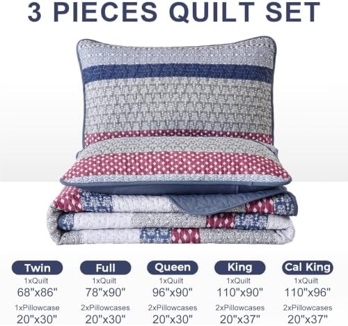 WONGS BEDDING Queen Size Quilt Set, Boho Striped Patchwork Bedspread - Image 7