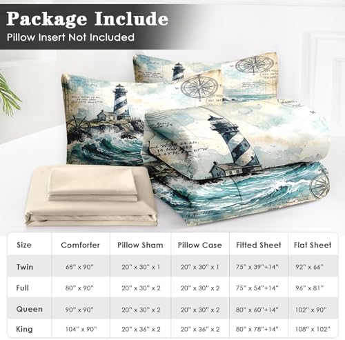 WeCozy Twin Comforter Set with Sheets, 5 Pieces Lighthouse Bedding - Image 6