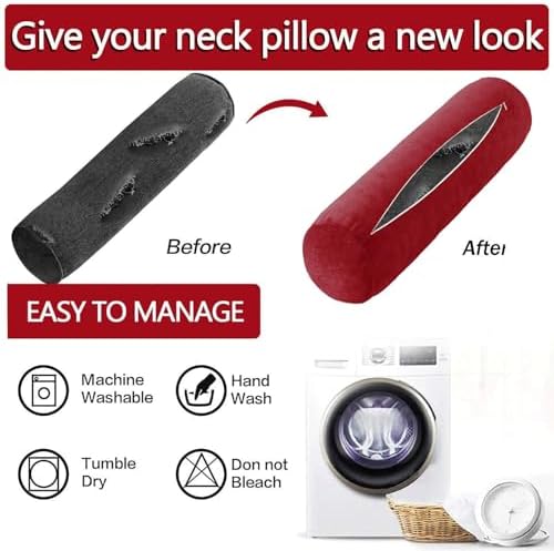 Neck Roll Pillow Case Cover Only - Cervical Pillowcovers with Zipper Cylinder Soft Bolster Pillowcases for Cylindrical Cushion(19,2pcs:60x20cm/24x8) - Image 2