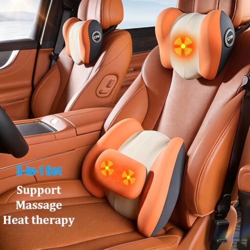 Car Lumbar Support Pillow & Headrest Pillow with Vibration Massage & Heat - Image 2
