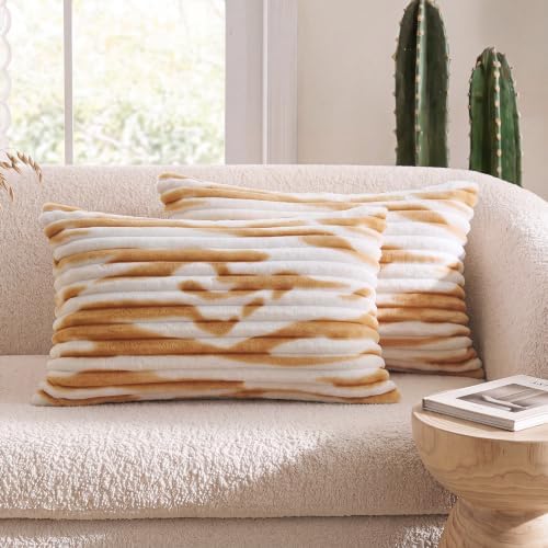Bedorm Faux Fur Pillowcases Set of 2 King Size Plush Fluffy Pillow Cover Ivory, Zipper Closure - Image 2