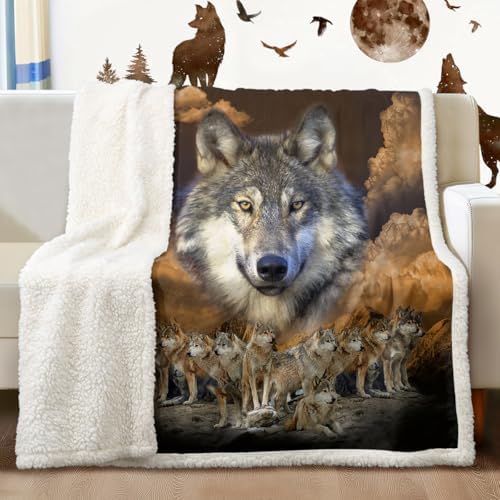Sleepwish Gold Wolf Fleece Blanket Indian Blanket Plush by Sleepwish