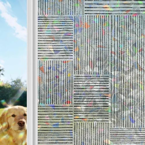 Window Privacy Film Static Cling, Black Modern Striped Decorative Stained Glass Window Film for Floor-to-Ceiling Glass/Large Patio Doors, Grid Line Blocks Farmhouse 29.5 x 118 Inches - Image 4