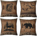 Feelyou Bear Throw Pillow Covers 20"x20" Set of 4 Soft Rustic Deer Cushion Case Fish Decor Pillowcase Mallard Duck Black Brown Indoor Outdoor by Feelyou