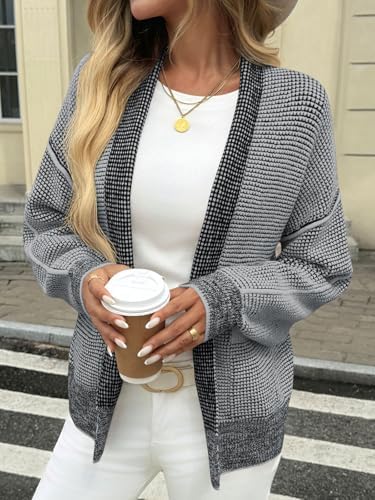 Saodimallsu Womens Open Front Cardigans Waffle Knit Sweaters with Pockets - Image 2