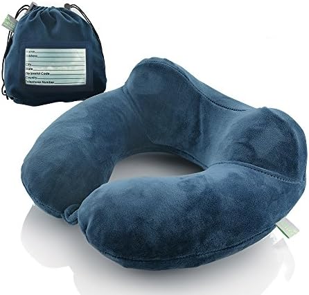 Inflatable Travel Neck Pillow: Extra-Soft, Cushion. for Airplanes, Trains, Cars, Portable Travel Accessory-with Carrying Pouch for Cell Phone and Passport Etc. (Blue 2 Pack) - Image 5