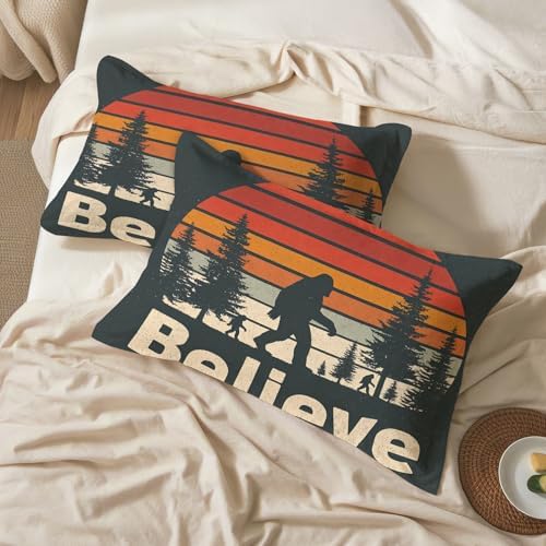 Bigfoot Pillowcases King Size Set of 2 - Sasquatch Pillow Cases with Envelope Closure, Boys Retro 70s Decorative Pillow Covers for Bed Couch, Soft Breathable Microfiber - Image 2