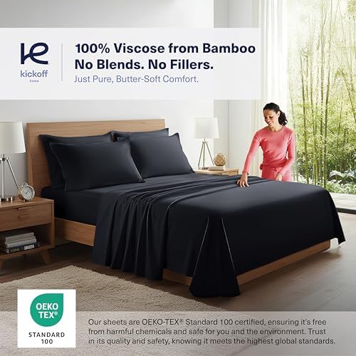 Kickoff Viscose Bamboo Sheets RV Short Queen Size 4-pc 100% Organic Bamboo Viscose Bed Cooling Sheets Set (60" x 75") Cool Bedding for hot Sleepers Sheet Set - Gift Ready Packaging (Black, SQ) - Image 3