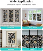 Window Privacy Film Frosted, Vintage Garden Flower Static Cling Door Window Covering, Rustic Floral Leaf Pastoral Black UV Blocking Windows Film for Office, Hotel, Bedroom, 29.5 x 78.7 Inches - Image 7
