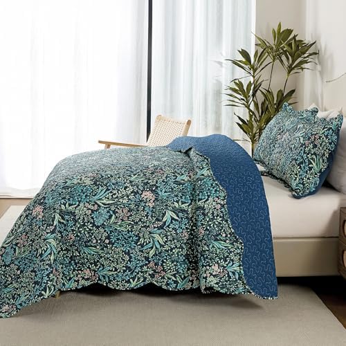 HoneiLife Botanical Quilt Queen Size - Floral Quilt Sets 3-Piece, Microfiber Bedspreads Wildflower Coverlets Lightweight Bed Cover, Queen Quilt Bedding Sets All Season Use - Image 2