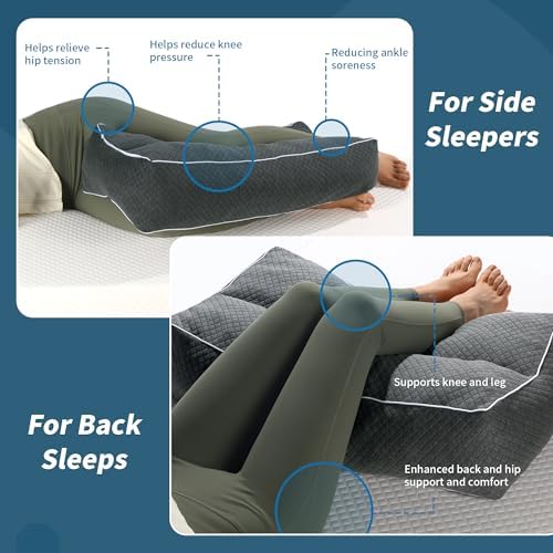 HOMBYS Shredded Memory Foam Knee Pillow for Side Sleepers, 6.5" Height Pillow Between Legs for Aligns Spine & Relieves Pressure Hip & Leg Elevation, Supportive Pillow for Pregnancy, Sciatica, Grey - Image 4