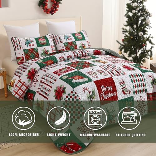Mybedsoul Christmas Quilt Set Queen Size, Christmas Patchwork Bedding Set - Image 2