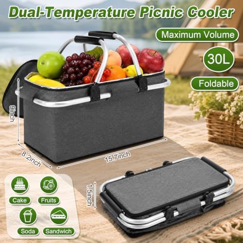 Domensi 2-in-1 Picnic Basket & Blanket Set, 30L Insulated Cooler Bag - Image 2