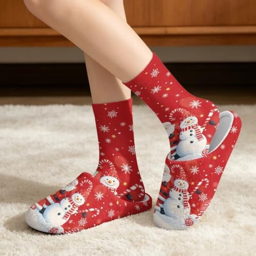 Jeiento Winter Fuzzy Slipper and Crew Socks Warm Winter Shoes Lightweight Soft Cushion House Slipper Bedroom Shoes - Image 2