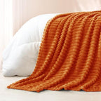 Exclusivo Mezcla Striped California King Fleece Bed Blanket, Burnt Orange - Image 5