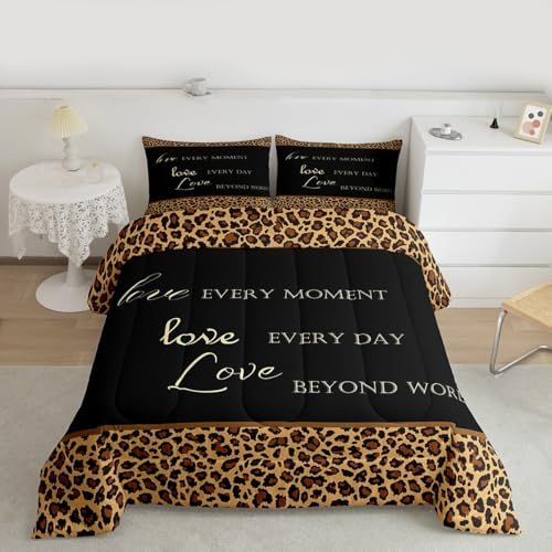 Castle Fairy Leopard Print Full Size Comforter Set,African Wild Animal Fur Pattern Bedding Comforters Bedroom Collection,Cheetah Skin Brown Black Bedding Set for Girls Teens - Image 5