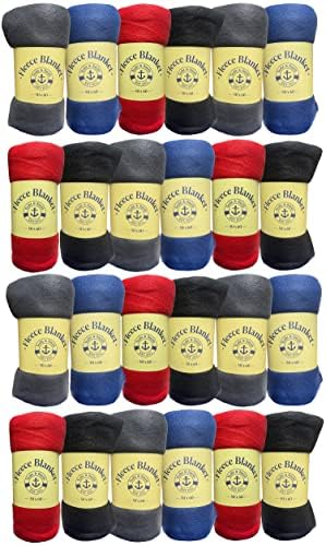 Yacht & Smith 24 Pack of Soft Fleece Blankets 50 X 60, Lightweight, Cozy Warm Throws Dark Colorful Blanket Sofa Travel Outdoor, Wholesale by YACHTSMITH