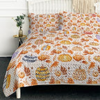 BlessLiving Queen Quilt Colorful Pumpkin Maple Leaf Halloween Fall Bedding by BlessLiving