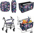LedBack Flowers Mobility Scooter Accessories for 3 Pcs, Leaves Floral Rollator Walker Seat and Backrest Covers Rollator Walker Storage Basket for Seniors by LedBack