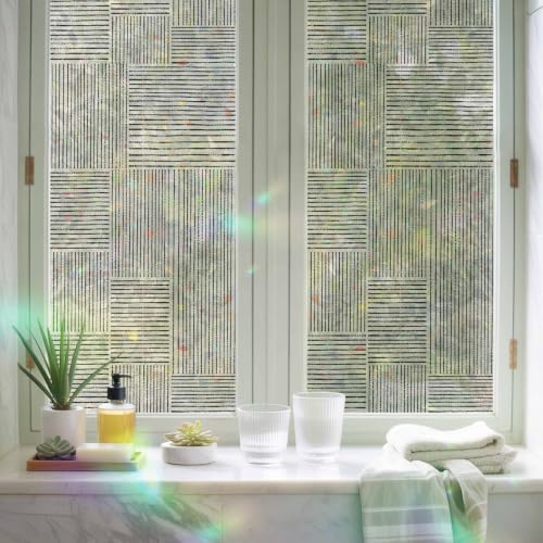 Window Privacy Film Static Cling, Black Modern Striped Decorative Stained Glass Window Film for Sliding Patio Doors/Living Room Glass Doors, Grid Line Blocks Farmhouse 29.5 x 78.7 Inches - Image 6