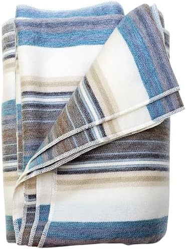 DAVLINA, Alpaca Wool Throw Blanket | Super Soft, Lightweight, Breathable and Hypoallergenic | Non-Itchy or Scratchy (Blue White Varicolored, Striped) by DAVLINA