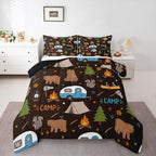 Erosebridal RV Camper Full Size Comforter Set, Forest Theme Camping Bedding Sets for Kids Girls Boys, Woodland Animal Print Bear Bed Set Duvet, Outdoor Travel Trailer Room Decor by Erosebridal