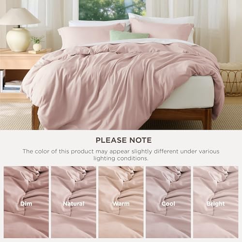 Bedsure Duvet Cover King Size, 3Pcs Double Brushed Bedding Set, Rose Pink - Image 5